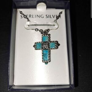 Turquoise Cross Pendant Necklace in Sterling Silver